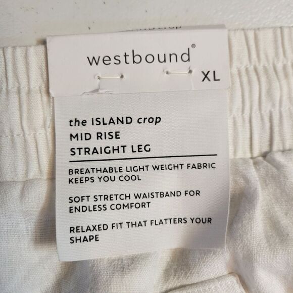 Westbound The Island Crop White Linen Blend Cropped Straight Leg Pants Women's - Picture 7 of 13